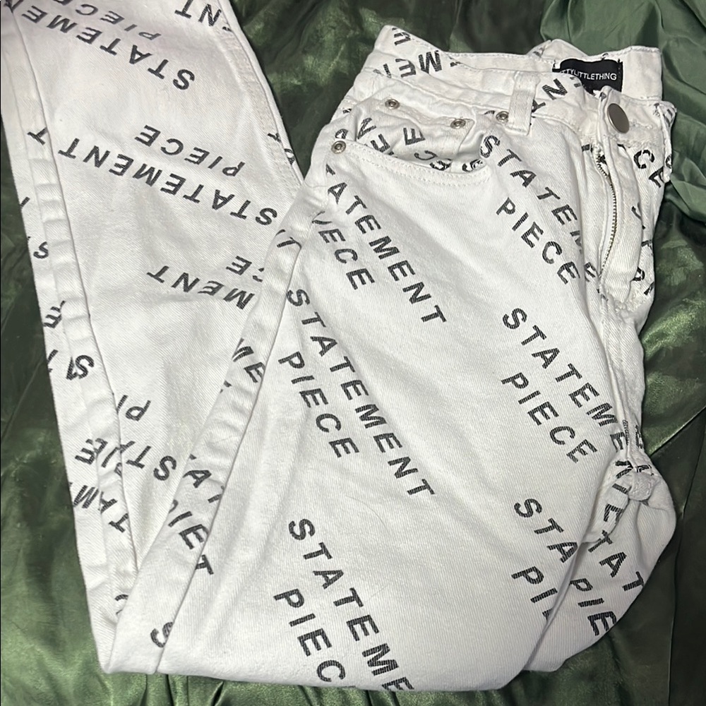 PLT White Straight Leg Jeans with Graphic Print